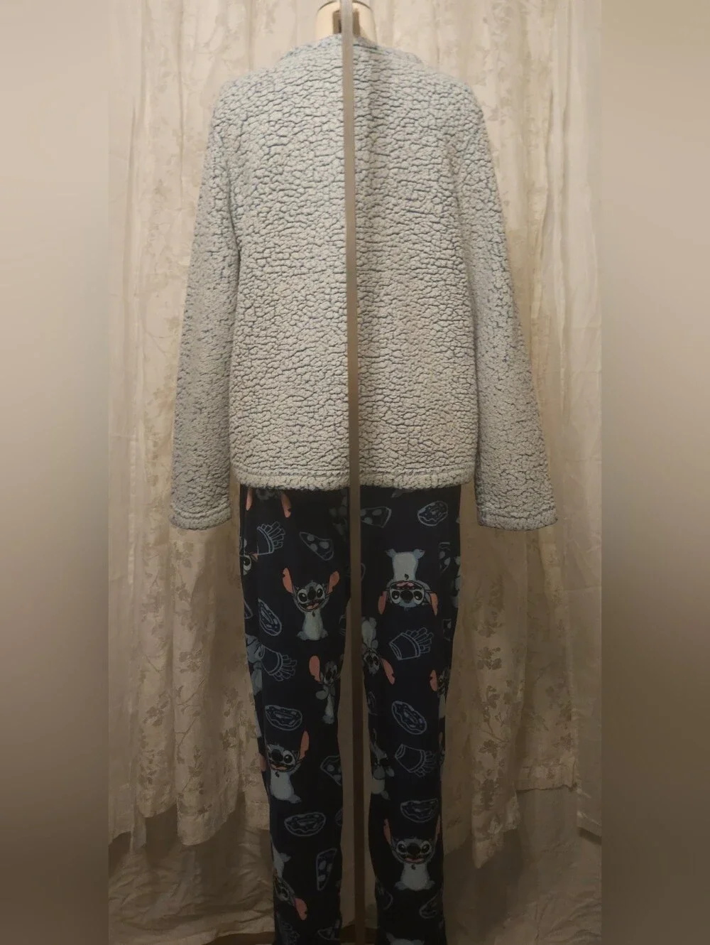 Disney Stitch More Snacks Sherpa Kids Pajama Set - Light Blue Top & Navy Pants